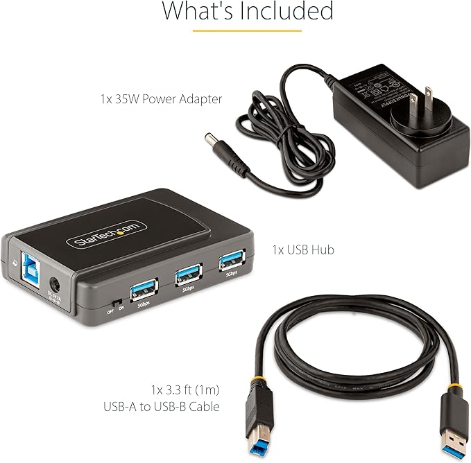 StarTech.com 7-Port USB Hub with On/Off Switch, USB 3.0 5Gbps, USB-A to 7x USB-A, Self Powered USB-A Expansion Hub w/ 35W Power Supply