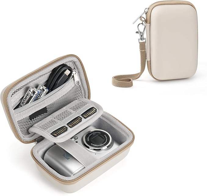 Digital Camera Case Fit for KODAK PIXPRO FZ45/FZ55/ CAMKORY/STUOGYUM DC402-AF/Canon IXUS, Storage Travel Carry Case with 3 SD Card Slots for Kodak Camera, Batteries, SD Card, Beige