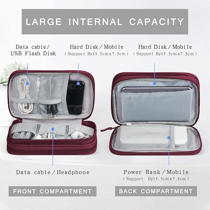 Skycase Electronic Organizer Travel Case - Waterproof Travel Cord Pouches for Organization, Cable Organizer, All-in-One Double Layers Storage Bag for Accessories, Charger, Cable, Red - Medium