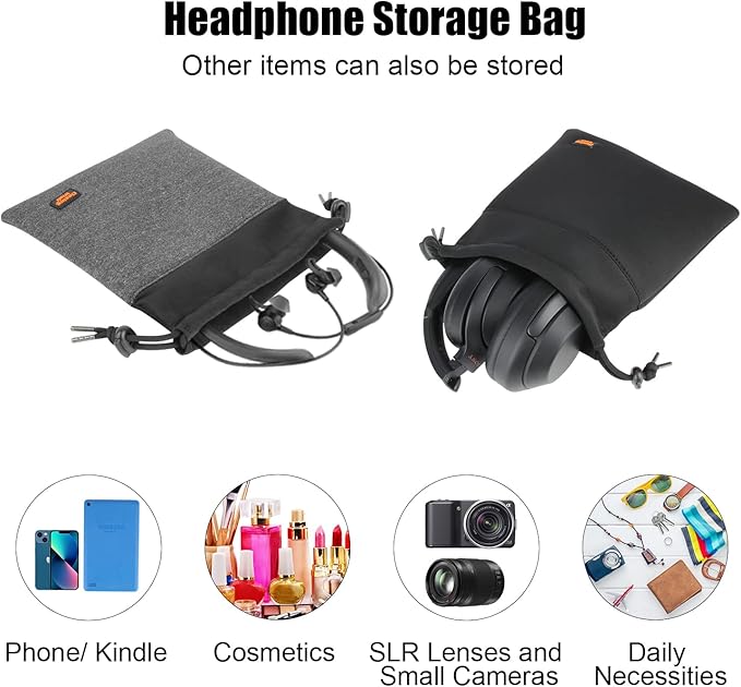 Headphone Storage Bag, 2 Pack Lightweight Headphone Carrying Pouches Headset Case Bag Travel Pouch for Headsets Overhead Headphones Neckband Earbuds (Small Black, Small Grey)