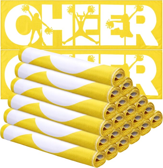 12 Pcs Cheerleader Cooling Towel Cheer Gifts Bulk for Team Cheer Sports Gifts with Bags 40" x 12" Breathable Chilly Microfiber Cooling Towel for Yoga Sport Gym Party Favor (Yellow)