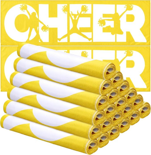 12 Pcs Cheerleader Cooling Towel Cheer Gifts Bulk for Team Cheer Sports Gifts with Bags 40" x 12" Breathable Chilly Microfiber Cooling Towel for Yoga Sport Gym Party Favor (Yellow)