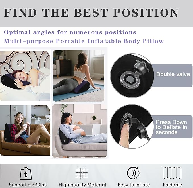 Portable Inflatable Wedge Pillow 2 Pack, Body Positioner for Sleep Support, Adjustable Travel Pillow - Lightweight Bed/Leg Support Pillow, for Home Outdoor Travel Blue