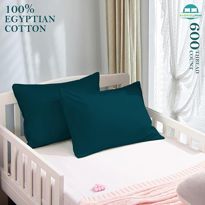 Travel Pillow Case 12x16 Set of 2 Zipper Closure Toddler Pillowcase 600 Thread Count 100% Egyptian Cotton Soft & Skin Friendly Travel Pillow Covers 12x16 Inches, Teal