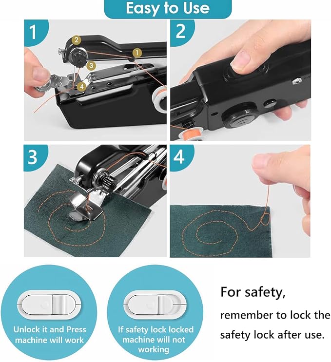 Handheld Sewing Machine for Beginners, Mini Sewing Machine for Quick Stitching with Sewing Kits Suitable for Home,Travel,DIY(Black)