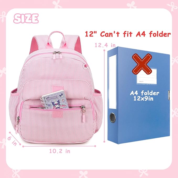 BTOOP Toddler Backpack for Girls 2-4 Preschool Kindergarten Backpacks with Insulated Pocket Cute Kids Daycare Bags School Travel (Pink Bow Stripes)