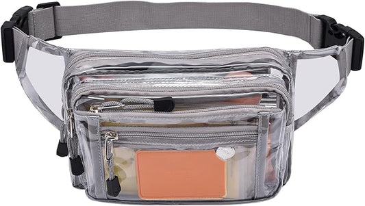 Clear Bag Stadium Approved Transparent Fanny Pack for Women for Work,Multi-purpose Waist Bag for Travel & Sporting Event (Grey Clear)