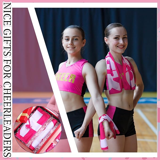 12 Pcs Cheerleader Cooling Towel Cheer Gifts Bulk for Team Cheer Sports Gifts with Bags 40" x 12" Breathable Chilly Microfiber Cooling Towel for Yoga Sport Gym Party Favor (Pink)
