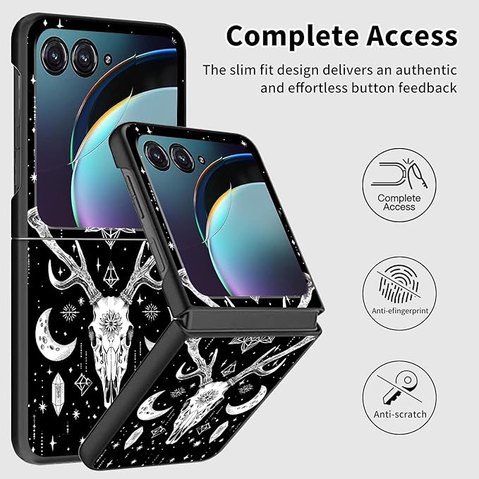 for Motorola Razr Plus 2025 Case,for Razor Plus 2025 Phone Case Cute Slim Hard PC Ultra-Thin Anti-Scratches Shockproof Protective Cover,Black Deer Skull