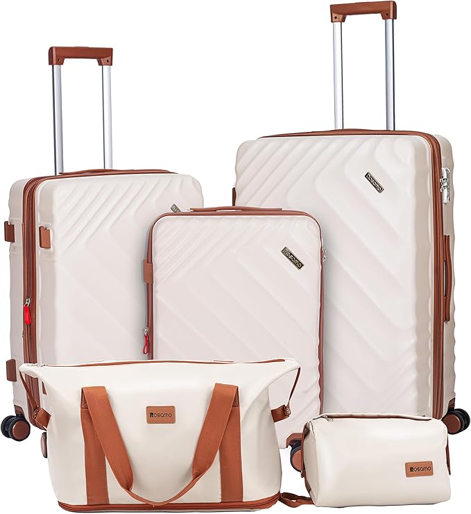 Rosamo 5 Piece Luggage Set Expandable Hardside, 20/24/28in Suitcases with Matching Travel Bags, 22x14x9 Airline Approved Carry On, TSA Lock, Spinner Wheels, ABS+PC