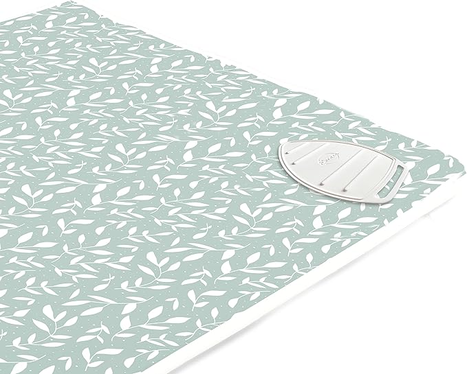 Encasa XO Ironing Mat/Pad (Large 48"x28") with 3mm Padding & Silicone Iron Rest for Steam Pressing on Tabletop or Bed - Heat Resistant, Portable, Quilting & Travel Blanket - Green Leaflet