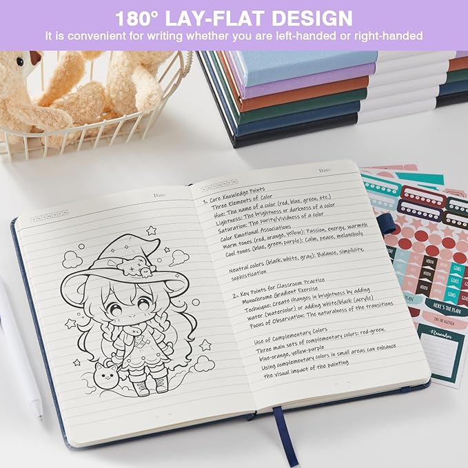 Journal Notebook for Women Men, A5 (5.7"x8.4"), 3 Pack 160 Pages Hardcover Lined Journaling Notebooks with Pen, 100GSM Paper, for Work, Writing, Travel, School Office Supplies, Pink Purple Green