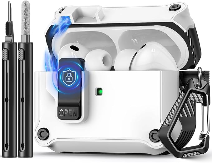 Pohgelan Compatible with AirPods Pro 3 Case,Magnetic Automatic Lock with Cleaning Kit,Compatible with Magsafe Cover-White