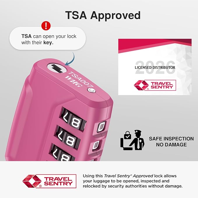 Puroma 2 Pack TSA Approved Luggage Locks, 4 Digit Combination Travel Cable Locks Resettable Code Lock with Zinc Alloy Body for Suitcase, Toolbox, Backpack, Bag, Gym Locker (Basic Pink Dark)