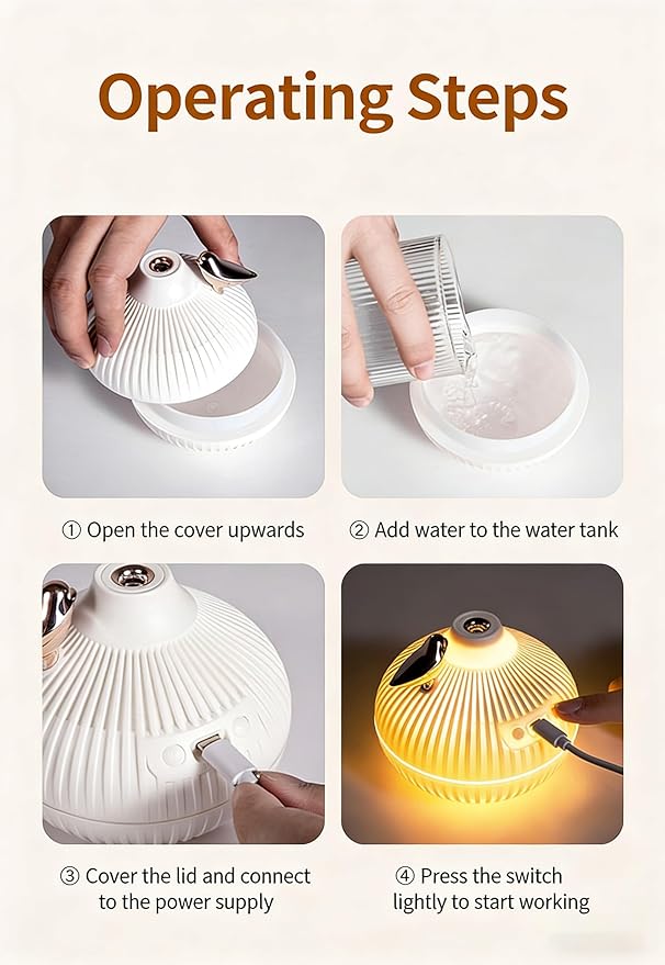 Portable Small Onion Humidifier, 300ml Desktop Mini Humidifier with 3-Color Warm Night Light, for Bedroom Home Office Travel