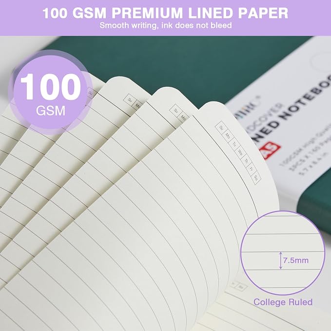 Journal Notebook for Women Men, A5 (5.7"x8.4"), 3 Pack 160 Pages Hardcover Lined Journaling Notebooks with Pen, 100GSM Paper, for Work, Writing, Travel, School Office Supplies, Pink Purple Green