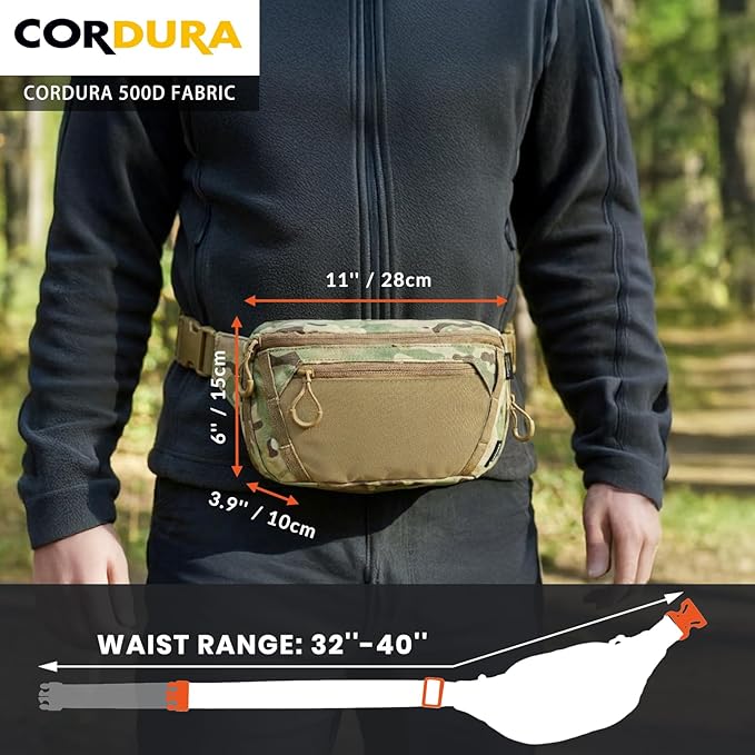 Tactical CCW Fanny Bag, Concealed Carry Fanny Pack w/Adjustable Waist Belt Tactical Waist Bag Handgun Pouch with Universal Pistol Holster, Everyday Hip Pack (Multicam)