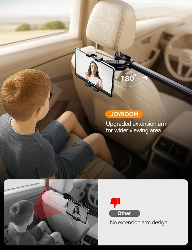JOYROOM iPad Tablet Holder for Car Backseat, [Extension Arm] iPad Car Holder Back Seat,Tablet Mount for iPad Pro, Air, Mini, Galaxy Tab, Kindle Fire HD, Switch OLED, 4.7-13" Devices