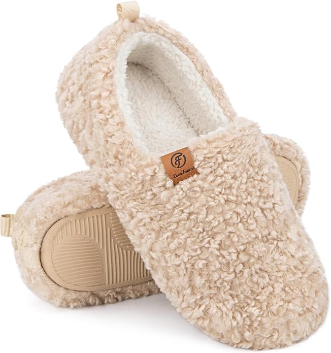 EverFoams Women’s Soft Curly Full Slippers Memory Foam Lightweight House Shoes Cozy Loafer with Polar Fleece Lining