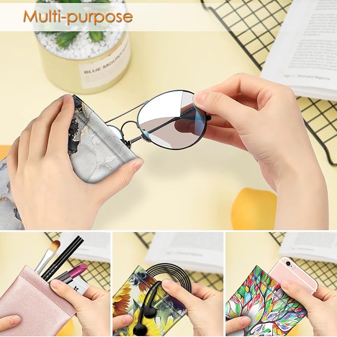 FINTIE Soft Eyeglasses Case with Cleaning Cloth, Portable Squeeze Top Vegan Leather Glasses Pouch, Sunglasses Eyewear Bag