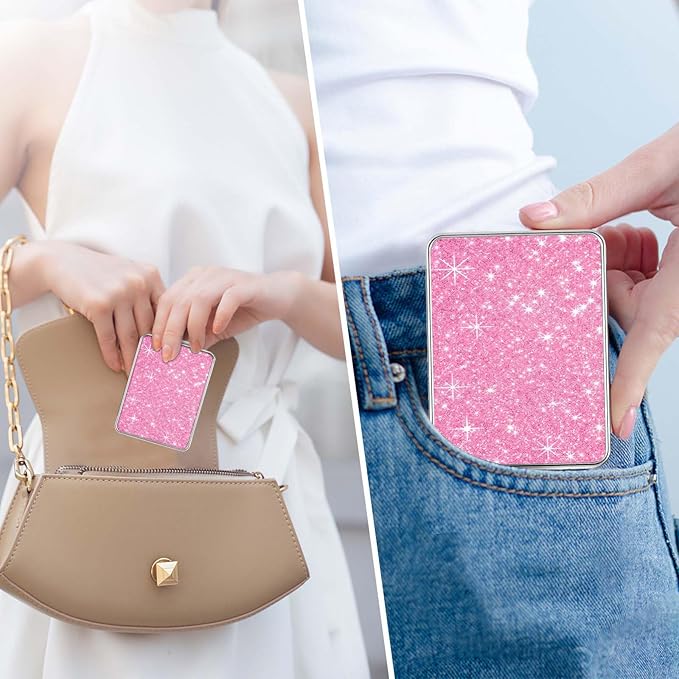 Pocket Mirror, Small Travel Mirror with Magnification, Portable Double-Sided Magnifying Cosmetic Mirror for Daily (Glitter - 1)