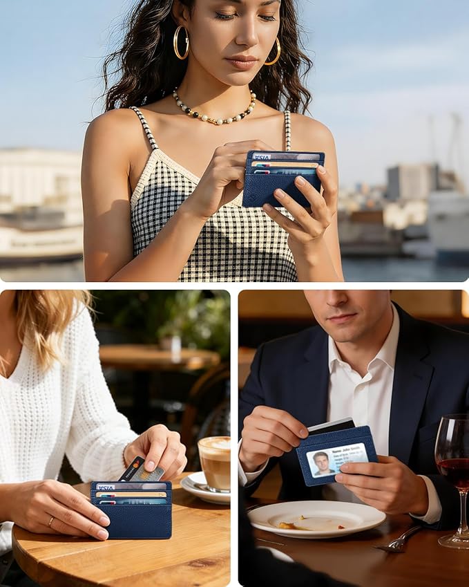 FINTIE Slim Minimalist Front Pocket Wallet, RFID Blocking Credit Card Holder Card Cases with ID Window for Men Women, Navy