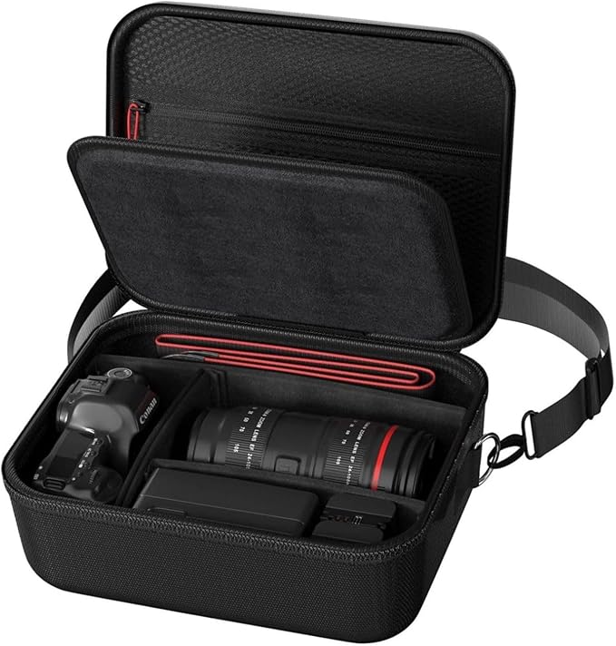 ProCase Hard Shell Digital Camera Case for Canon Rebel T7/EOS R100/R50/DSLR/SLR/Nikon/Sony/Mirrorless, Padded Travel Bag with 1 Shoulder Strap and 3 Adjustable Dividers Fathers Day Gift -Black