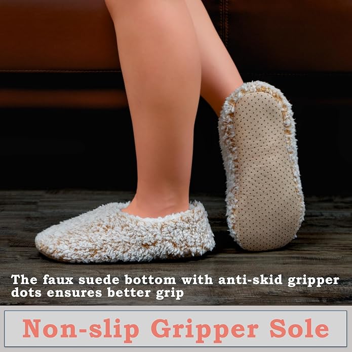 cosyone1997 2-Pair Slippers for Women Indoor Non Slip Soft Sole Plush Sherpa Lined Cozy Comfortable House Slippers