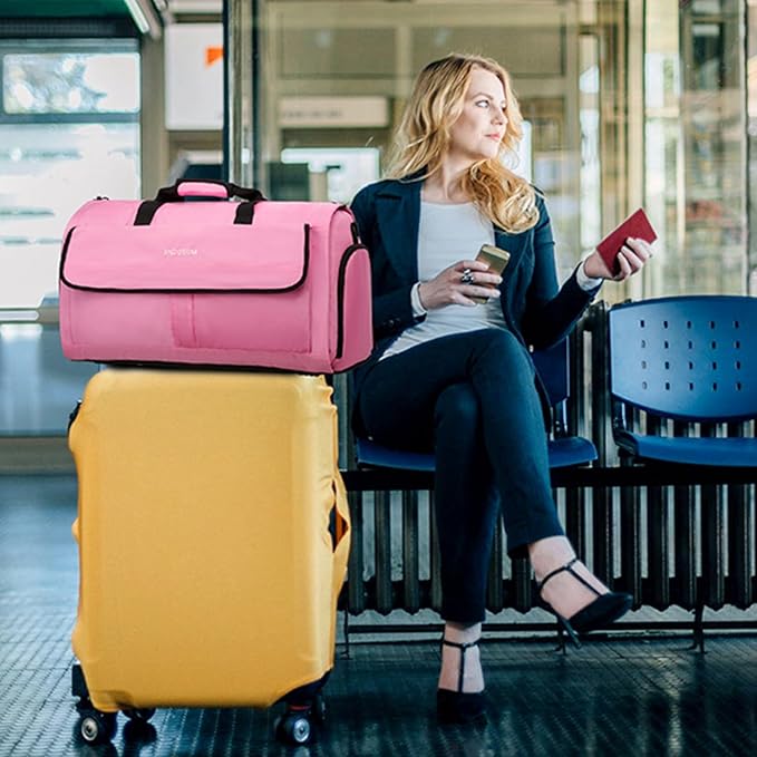 Carry On Garment Bag for Women, Durable Garment Duffle Bag for Travel with Shoes Compartment, Convertible & Foldable 2 in 1 Hanging Dress Weekender Suitcase Suit Travel Bag, Gifts for Women, Pink