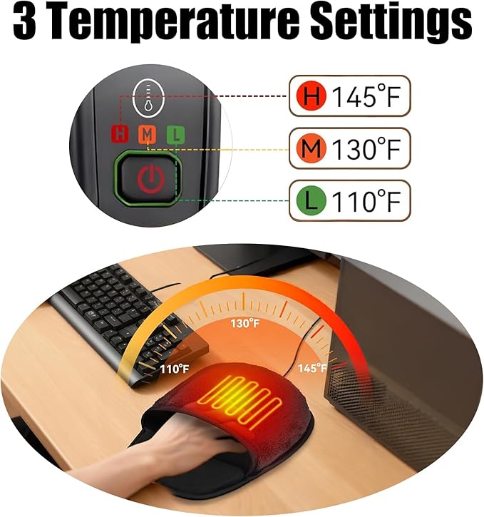 USB Heated Mouse Pad with 3 Adjustable Temperatures & 2/4/8 Hours Timer Settings