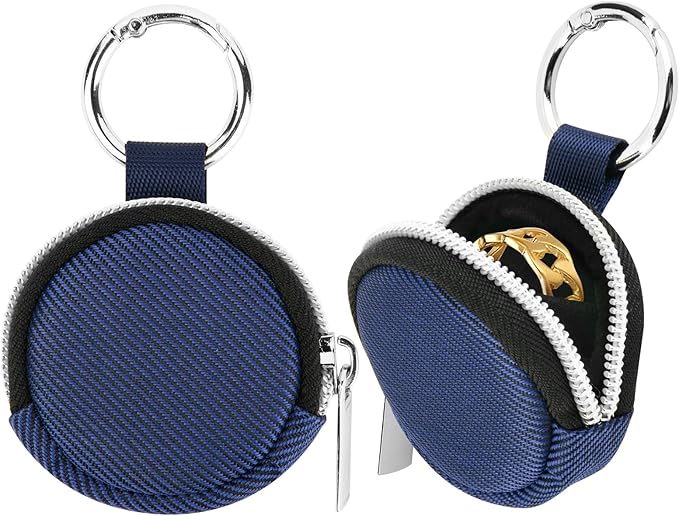 Portable Ring Organizer Case with Keychain, Traveling Ring Holder Storage Bag, Anti-Lost Keychain Container for Rings, Jewelry (2, Dark Blue)