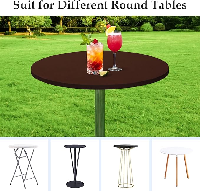 Wolkemer 4 Pack 2 Foot Brown Fitted Tablecloth 24 Inch Round Elastic Edges Table Cloth, Spandex Stretch Table Cover with Machine Washable Fabric for Wedding Party Picnic Dining Indoor Outdoor