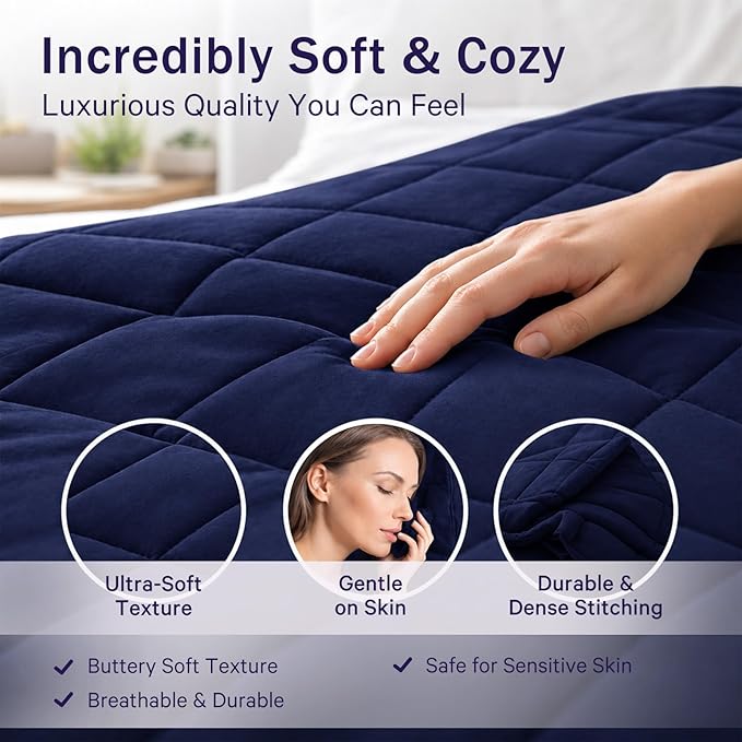 Navy Blue Weighted Blanket for Adults 12lbs, 60"x80", Queen Size Cooling Heavy Throw Blanket for 110-130lbs, Microfiber Soft Thick Big Blankets Weighted Comforter Gift for Sleeping
