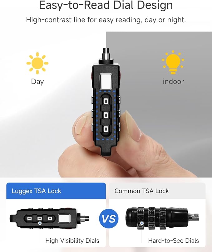 LUGGEX TSA Locks for Luggage, Suitcase Locks TSA Approved, Luggage Locks, Gift Box, Ease of Use & Durable(Black,2 Pack)