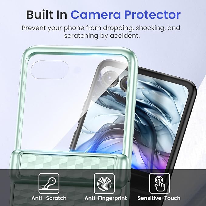 VEGO for Razr 2026 Case, Motorola Razr 2024/2025/2026 Case with Hinge Protection & Built-in Screen Protector [Anti-Scratch & No-Slip] Full Body Drop Protection Protective Phone Case-Mint Green