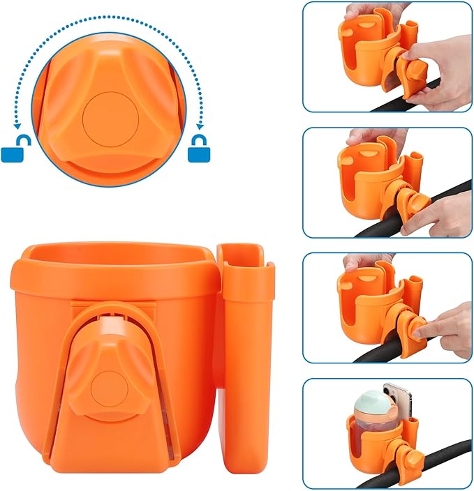 Accmor Stroller Cup Holder with Phone Holder, Bike Cup Holder, Universal Cup Holder for Uppababy Nuna Doona Strollers, 2-in-1 Cup Holder for Walker, Wheelchair, Scooter