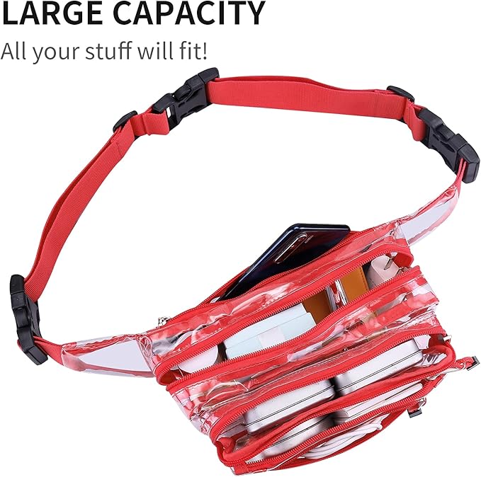 Clear Bag Stadium Approved Clear Fanny Pack for Women for Work,Multi-purpose Waist Bag for Travel & Sporting Event