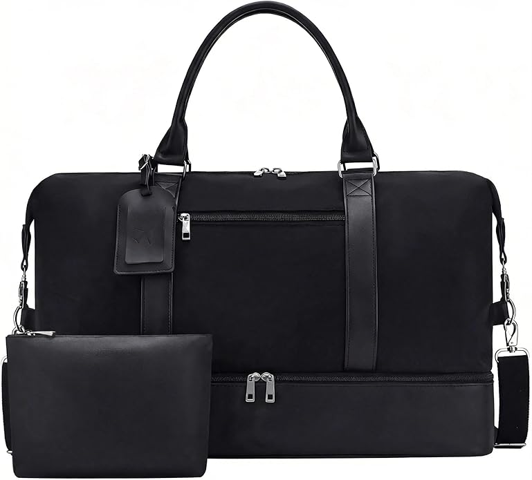 Women's Weekender bag Travel Duffel Bag with Shoe Compartment 21-inch Airline-Approved Carry-On, 2-Piece Overnight Bag Set Personal Item Luggage