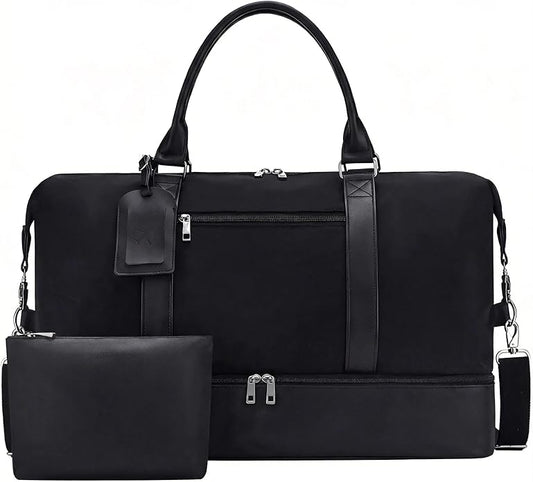 Women's Weekender bag Travel Duffel Bag with Shoe Compartment 21-inch Airline-Approved Carry-On, 2-Piece Overnight Bag Set Personal Item Luggage
