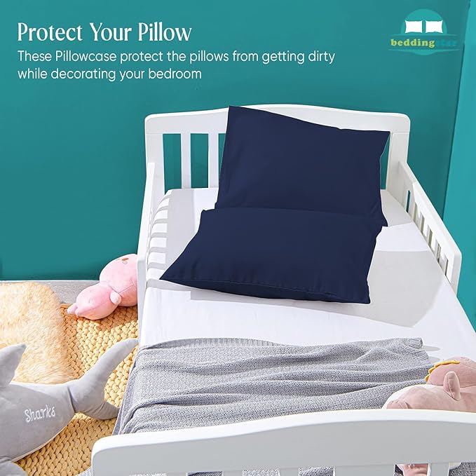 Travel Pillow Case 14x20 Set of 2 Zipper Closure Toddler Pillowcase 600 Thread Count 100% Egyptian Cotton Soft & Skin Friendly Travel Pillow Covers 14x20 Inches, Navy Blue