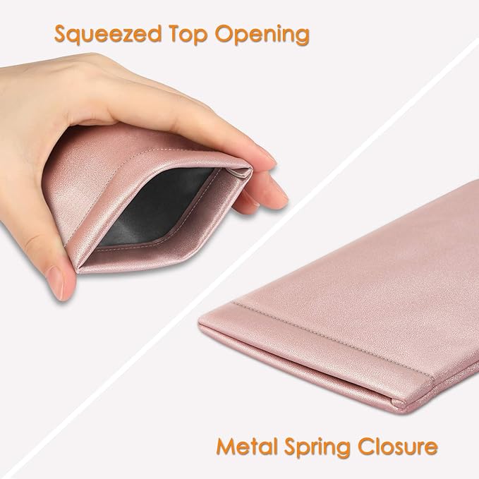 FINTIE Soft Eyeglasses Case with Cleaning Cloth, Portable Squeeze Top Vegan Leather Glasses Pouch, Sunglasses Eyewear Bag