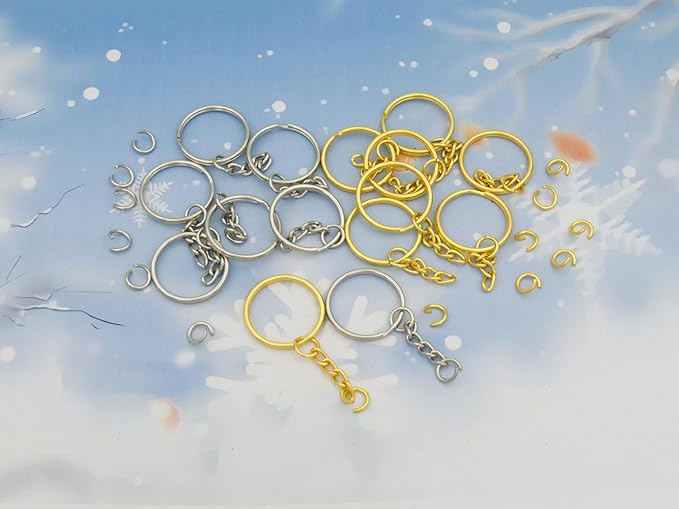 50Sets 1 inch Keychain Rings Split Round Key Ring with Chain and Open Jump Rings for DIY Keychain Making Crafts Silver and Golden