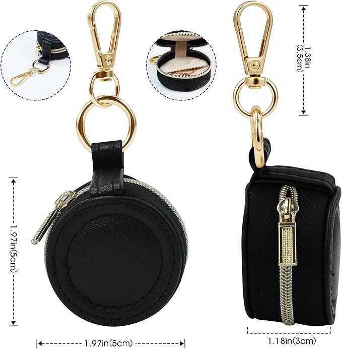 Portable Ring Keychain Holder for Gym and Travel - Black Jewelry Holder for Sports Bag, Compact Ring Earring Necklace Storage Case