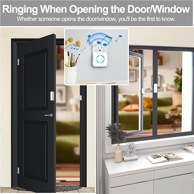 Door Chime, Satisure Wireless Door Open Contact Sensor Alarm Chime, Door Ringer Alert for Business/Store/Home/Bedroom When Entering with 600 FT Range 58 Chimes 5 Volume Levels LED Indicators | Door Chime Ringer When Door/Window Opens