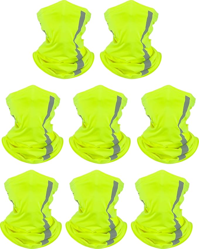 SATINIOR 8 Pcs Neck Gaiter Face Mask, Reflective Summer UV Protection Cooling Scarf Neon Breathable Bandana for Men Women