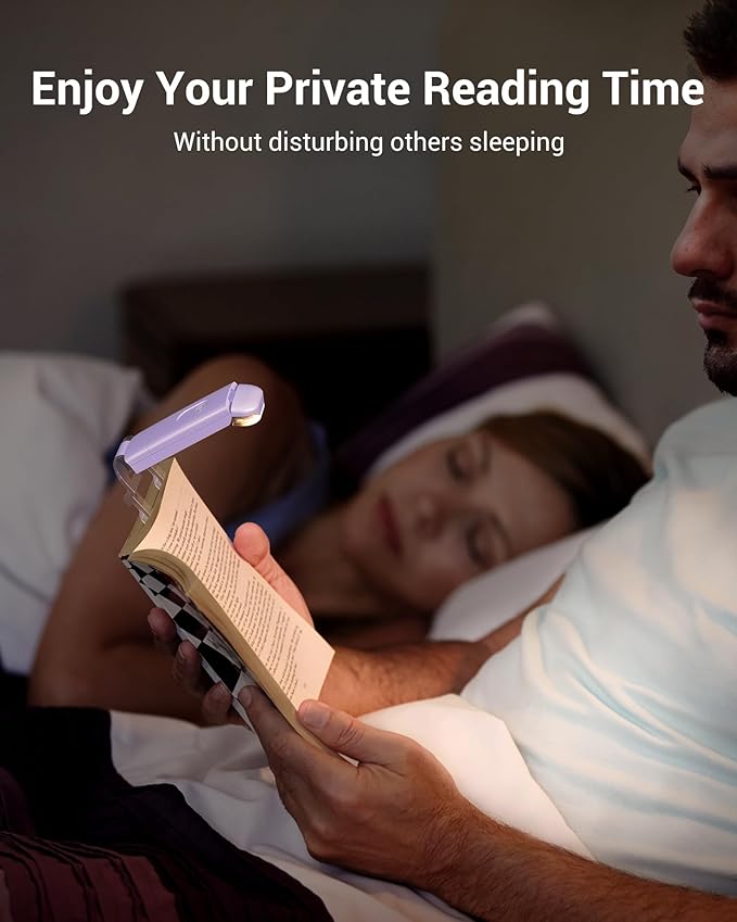 DEWENWILS USB Rechargeable Book Reading Light, LED Clip on Booklight Flexible Reading Lights in Bed, Car at Night, 4 Brightness Adjustable, Perfect for Bookworms, Kids (Purple)