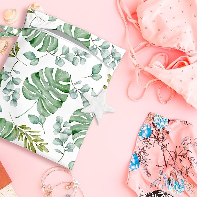 Wet Bag, Wet Dry Bag, Wet Bag for Swimsuit, Travel, Beach, Pool, Diapers, Dirty Yoga Gym Clothes, Makeup Bag, Waterproof Reusable Home Sweet Home Eucalyptus Leaf
