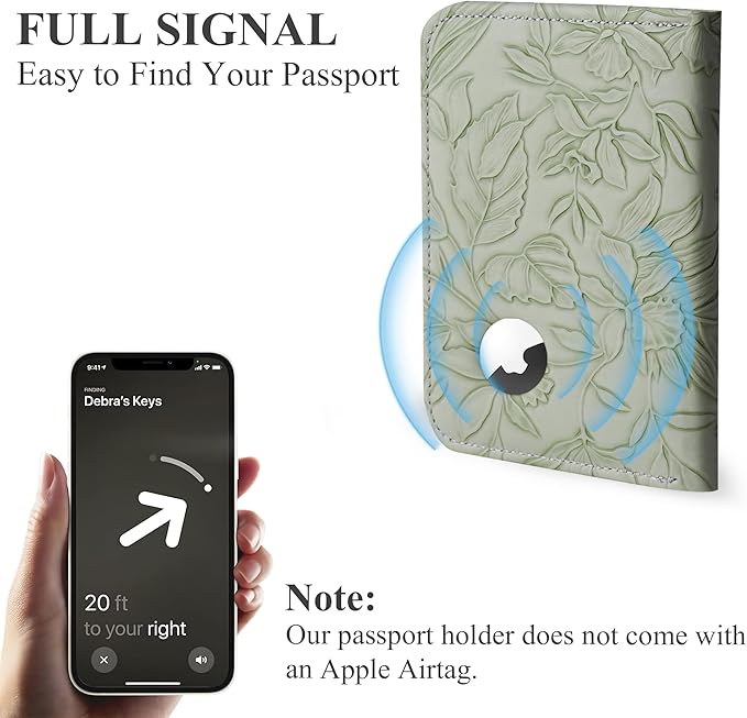lizimandu Passport Holder with Airtag Slot, Airtag Passport Wallet for Men Women, Slim Leather Passport Holder Case Family for Travel Anti-Lost(1-Carved Green)