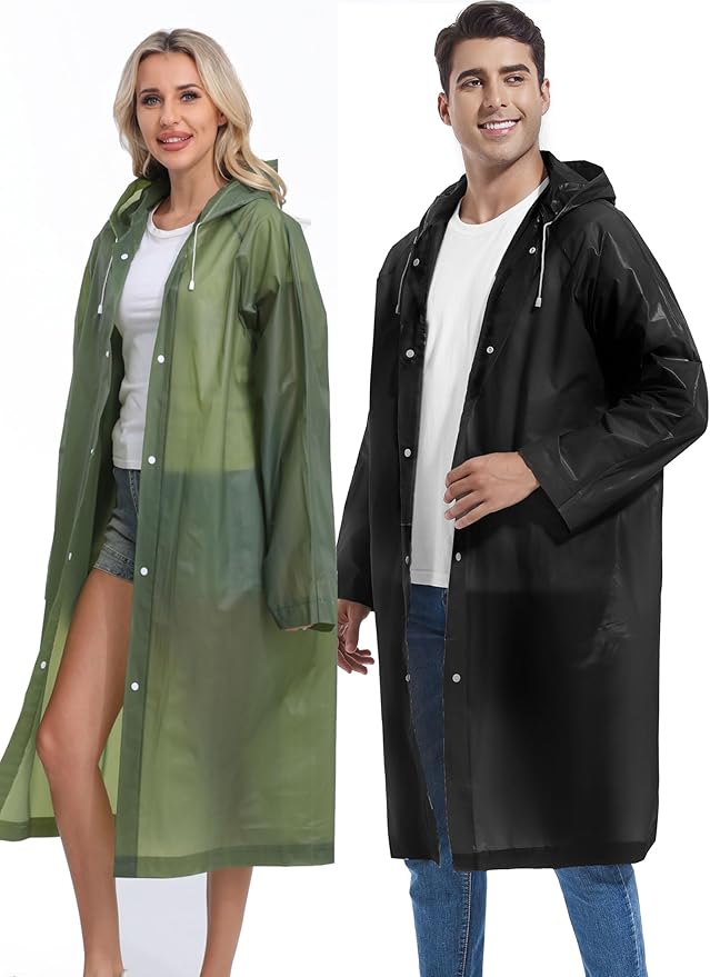 2PCS Rain Ponchos for Adults Reusable Rain Coats for Adults Rain Jackets Raincoats for Men Women