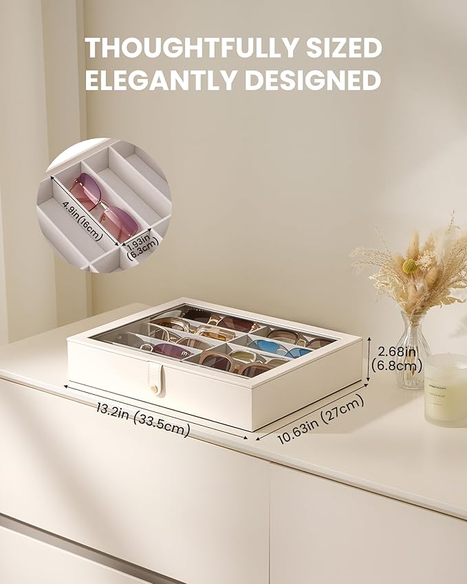 Lolalet 10/20 Slots Sunglasses Organizer Box, Eyeglasses Eyewear Holder Case for Multi Pairs Collection